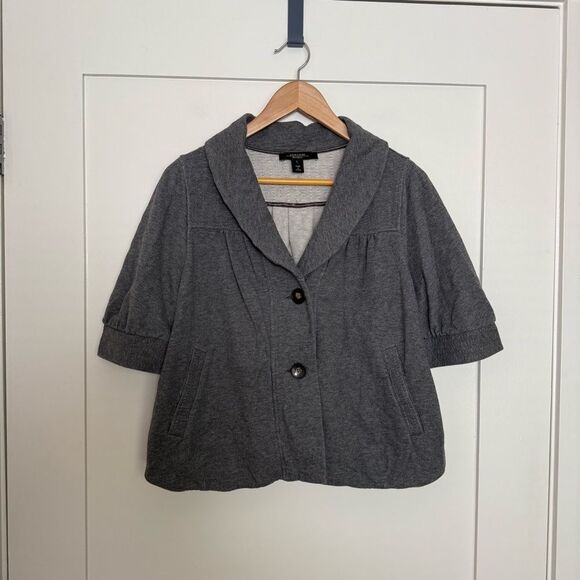 Weekend Max Mara Cardigan Jacket Womens Sz L Gray Button Up Short Sleeve Soft - Picture 1 of 14